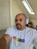 Oh My Zsh ASCII shirt (rainbow on white)