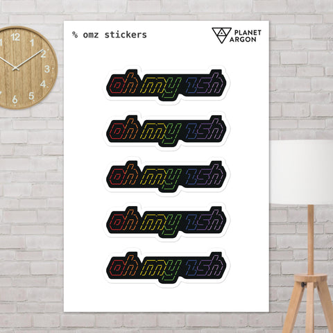 @OHMYZSH ASCII art sticker sheet (rainbow on black)