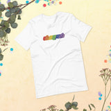 Oh My Zsh ASCII shirt (rainbow on white)