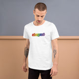 Oh My Zsh ASCII shirt (rainbow on white)